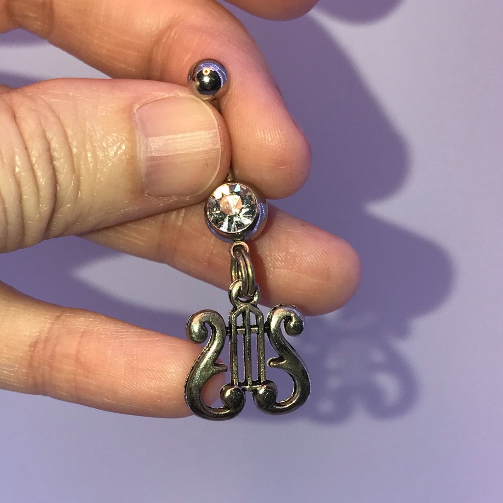 Clear Top Gem, Harp Dangle Belly Ring